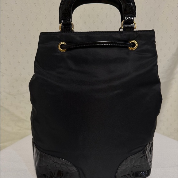 Authentic Prada Black Nylon Drawstring Bucket Hand bag Leather base - Picture 6 of 16